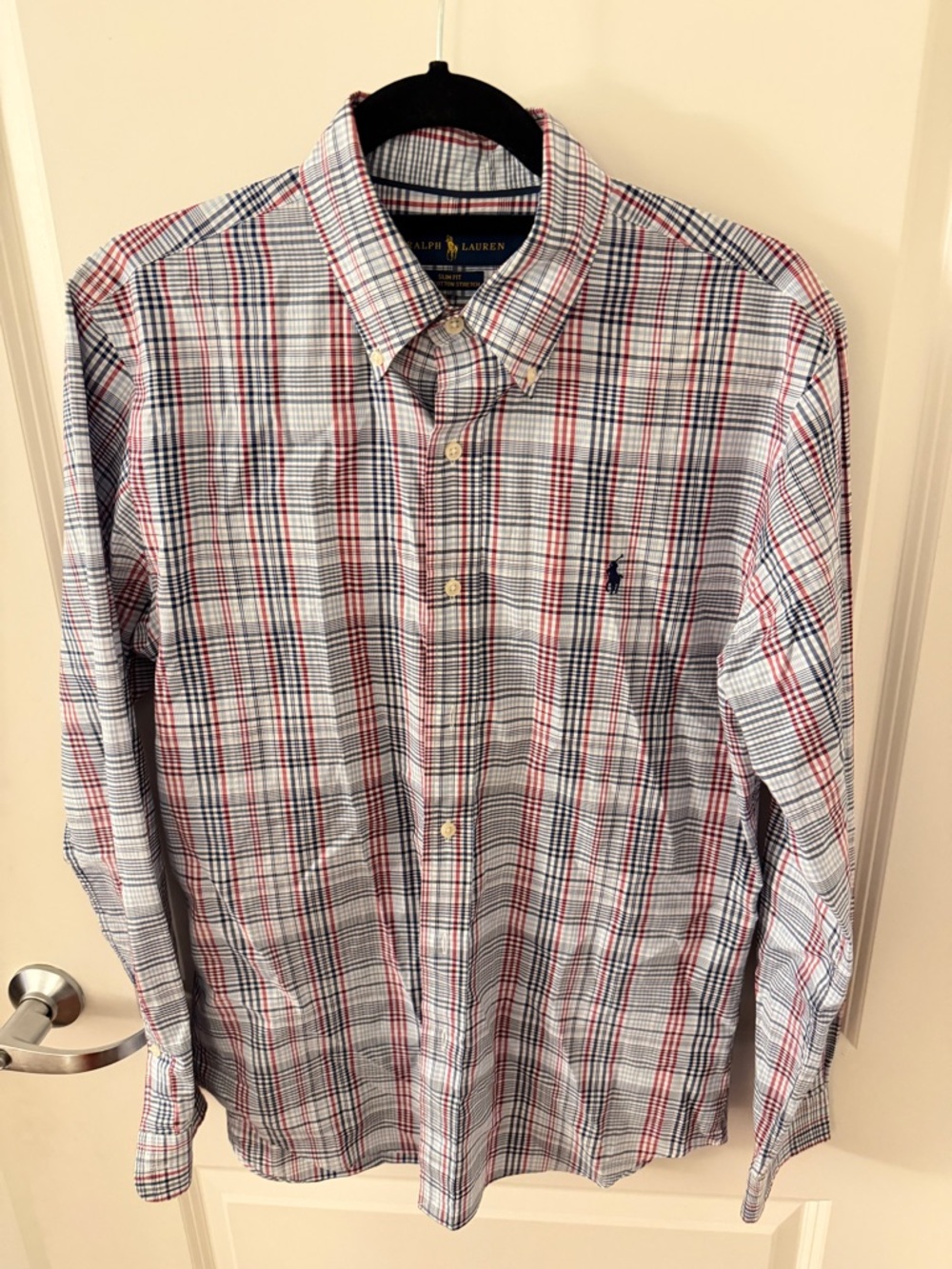 Ralph Lauren Men's Blue, Red & White Plaid Button-Down Shirt
